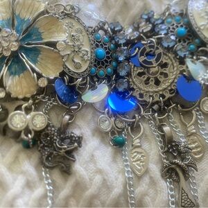 Vintage silver tone BELT /Necklace with Turquoise and white, blue pieces..